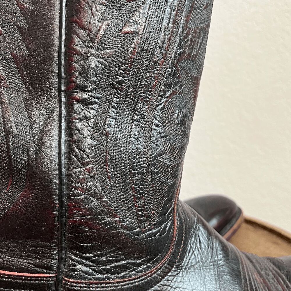 Lucchese 2000 Cowboy Western Boots Exotic Kangaroo Black Cherry Men's Size 9 - Picture 9 of 12
